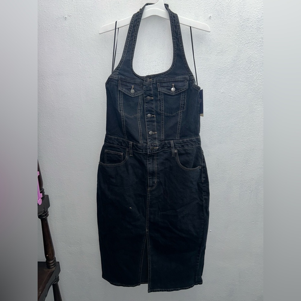 Black Denim Overall Dress